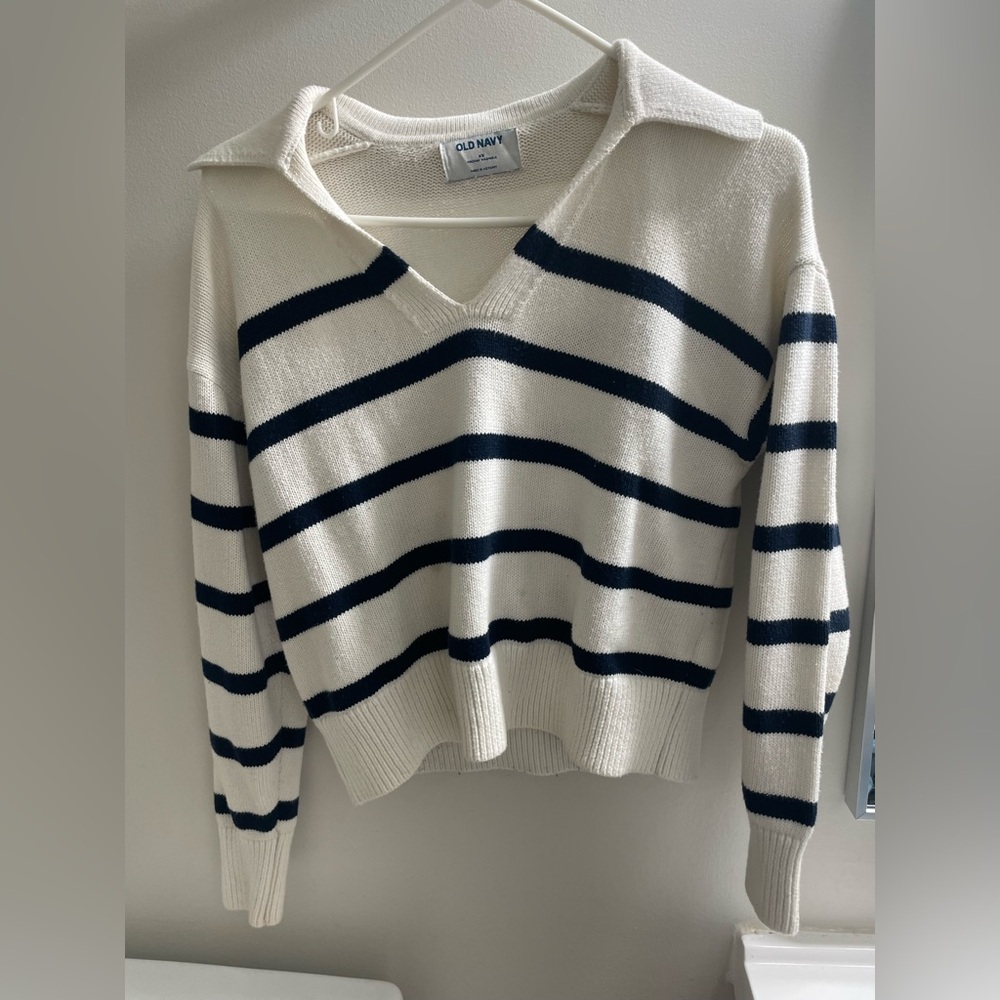 Old Navy Women's Striped Sweater - Navy and Cream